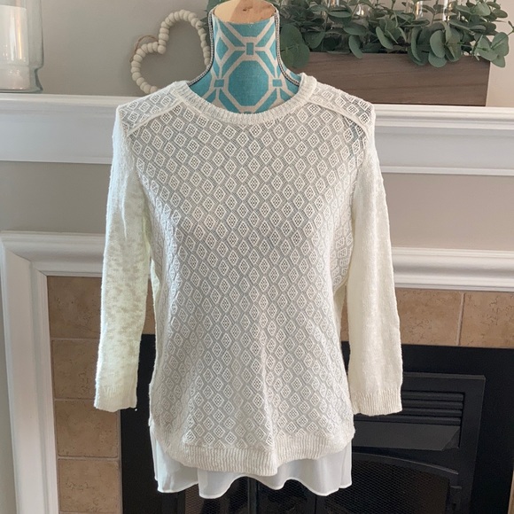 Women’s Large Lucky Brand Cream Pointelle Sweater with high/low camisole - Picture 10 of 10